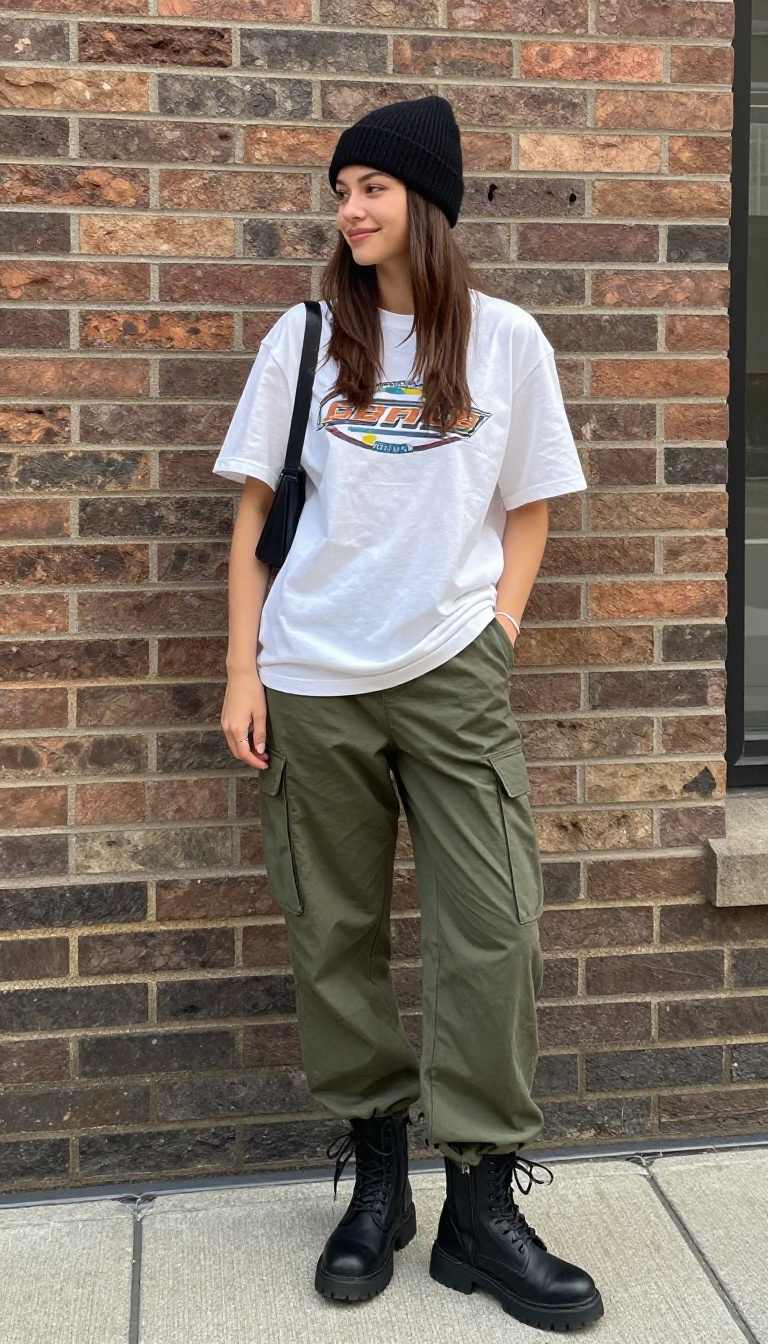 8. Graphic Tee + Cargo Pants + Chunky Boots