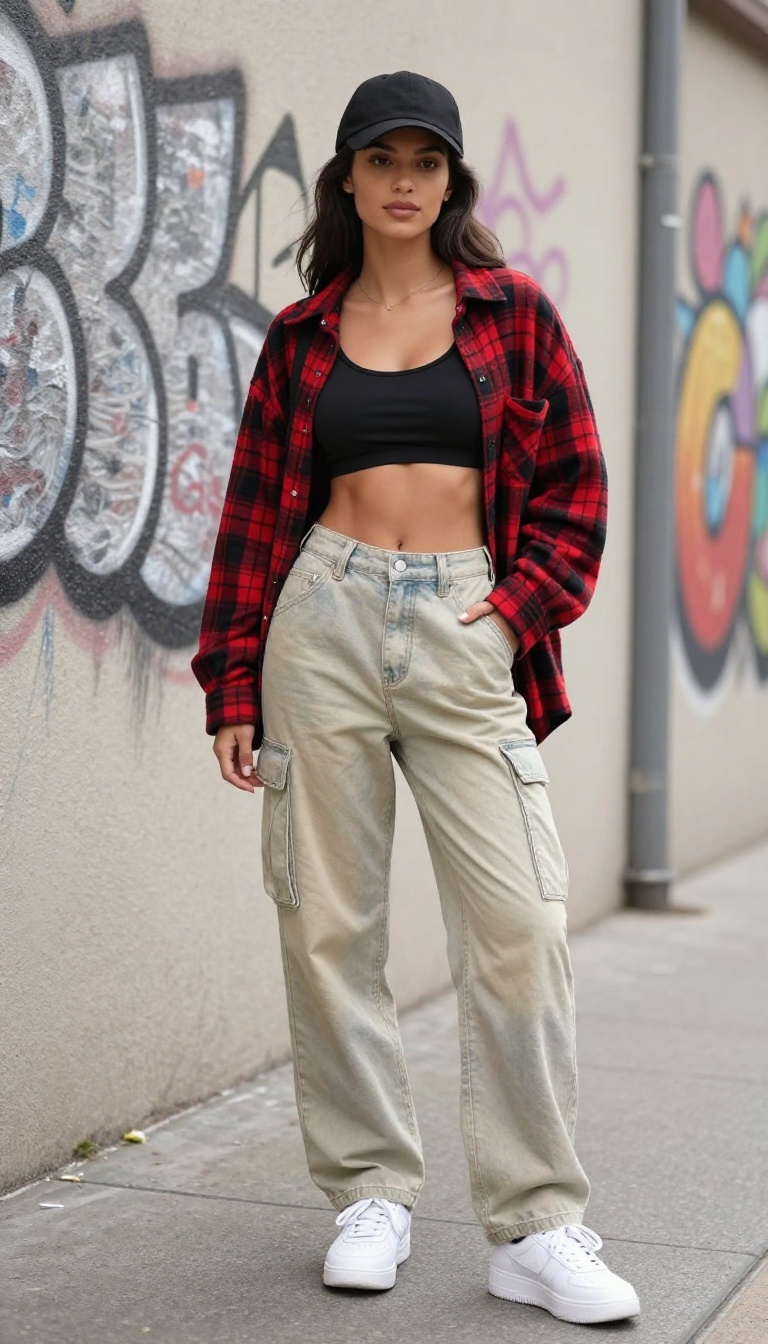 15. Baggy Cargo Jeans & Sports Bra