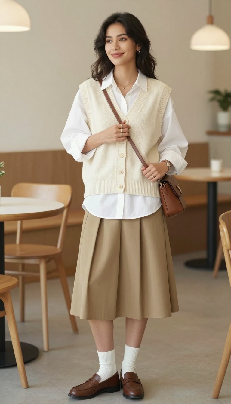 5. Pleated Skirt and a Sweater Vest
