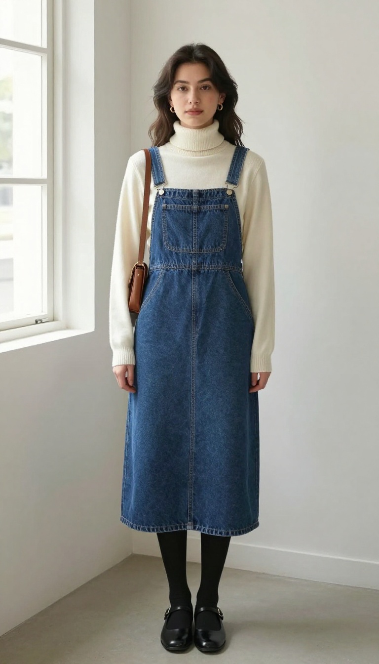 7. Pinafore Dress Over a Long-Sleeve Top