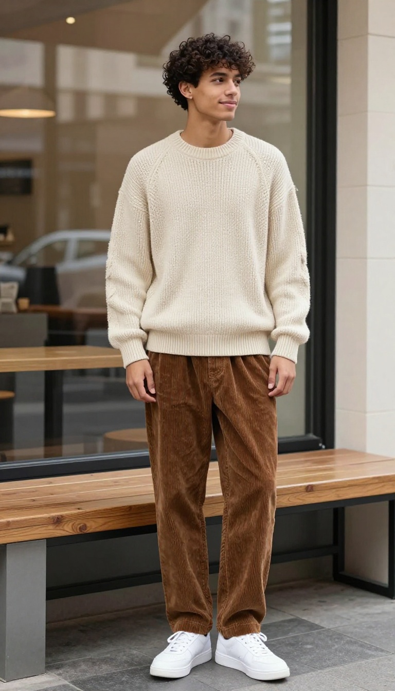 6. Baggy Corduroy Pants and a Knit Sweater