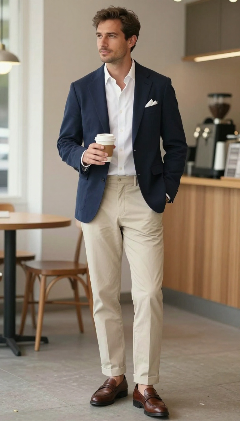 1. The Navy Blazer and Chinos Combo