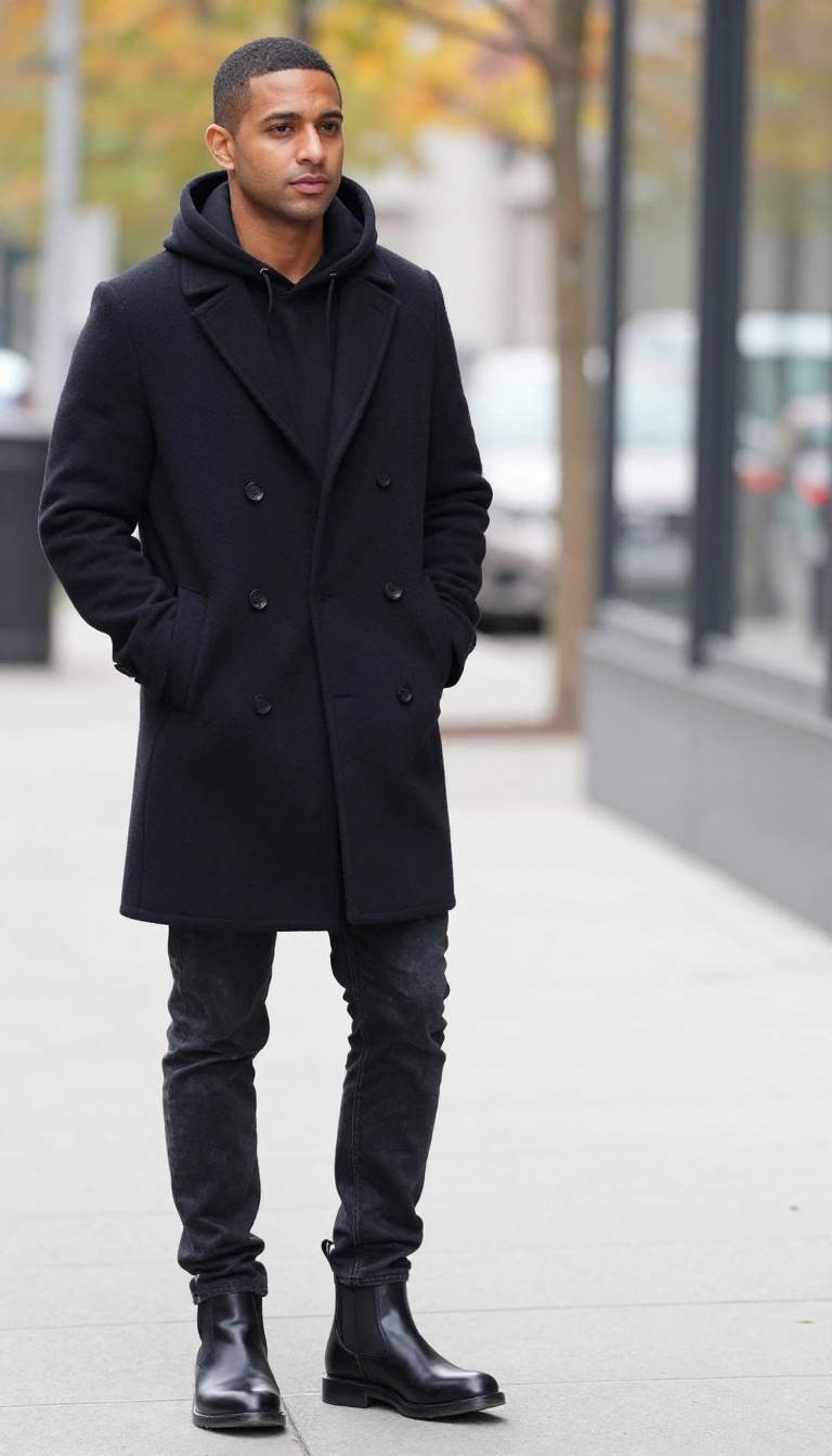 14. Black Hoodie with Tailored Coat