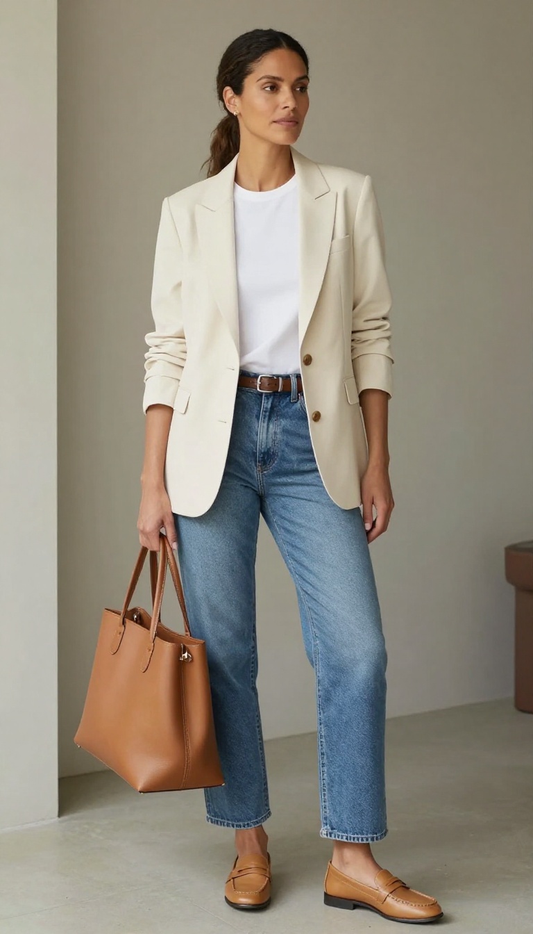1. The Classic Blazer and Straight-Leg Jeans