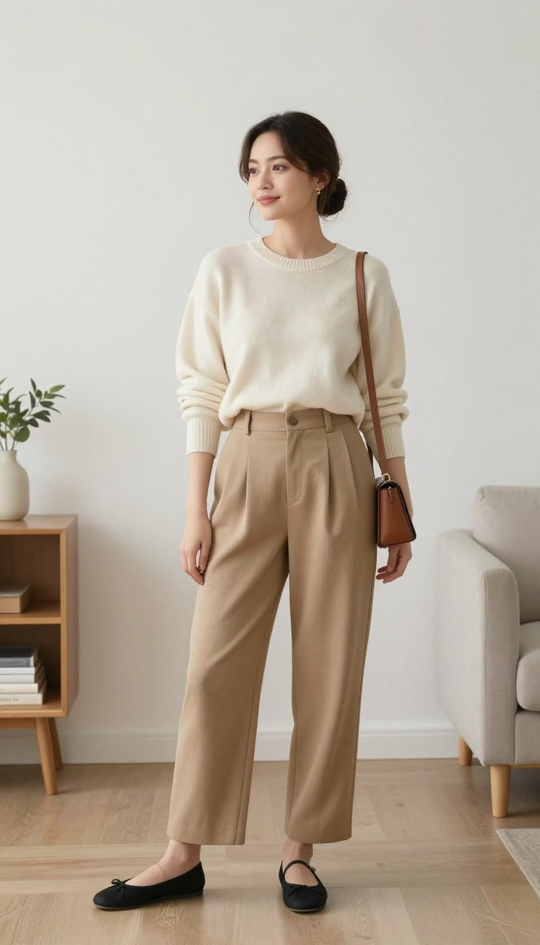 2. The Cashmere Sweater and Pleated Trousers