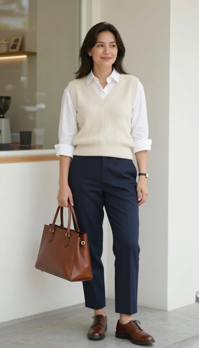 13. The Knit Vest and White Shirt