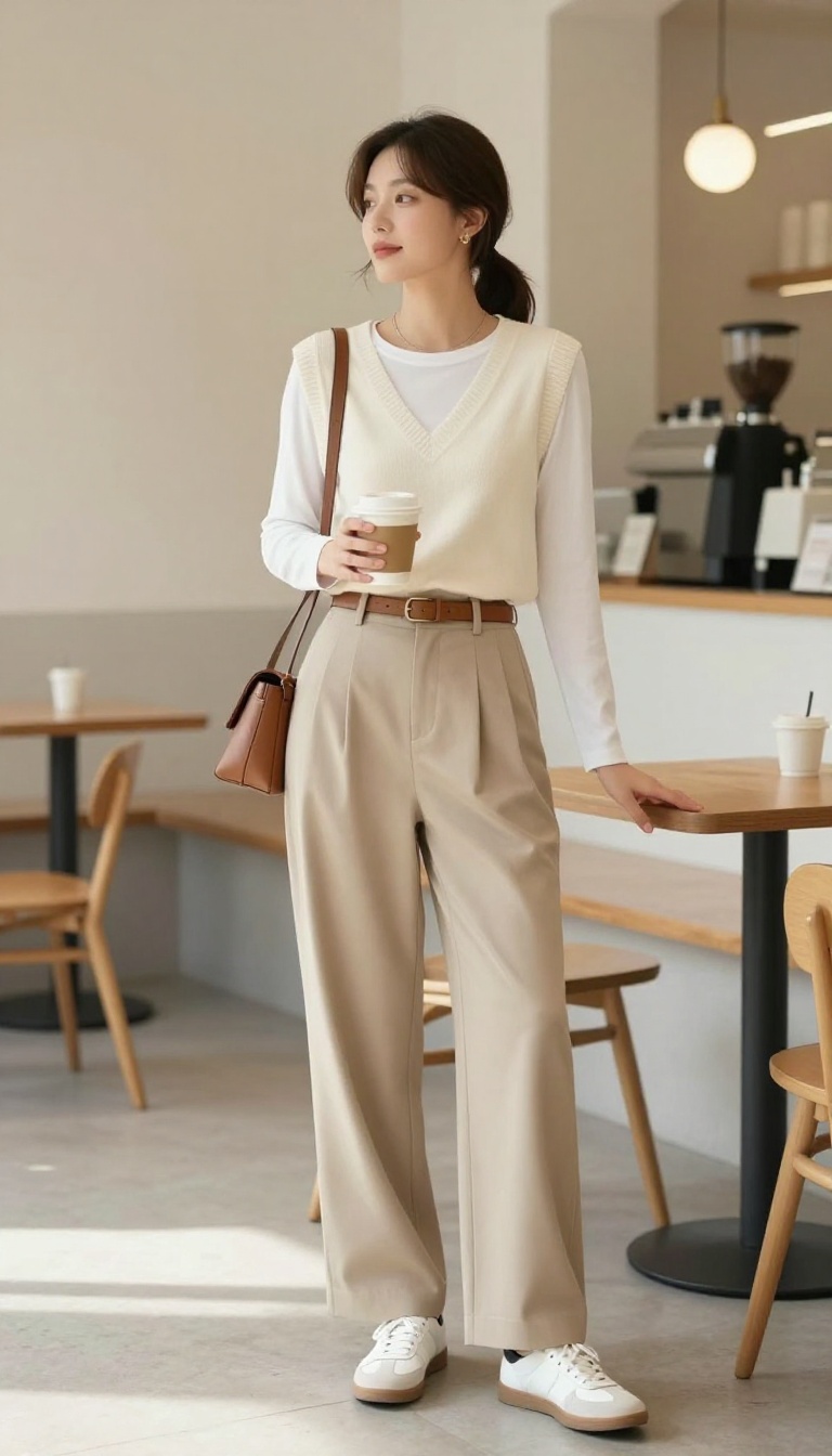 6. The Knit Vest and Wide-Leg Pants