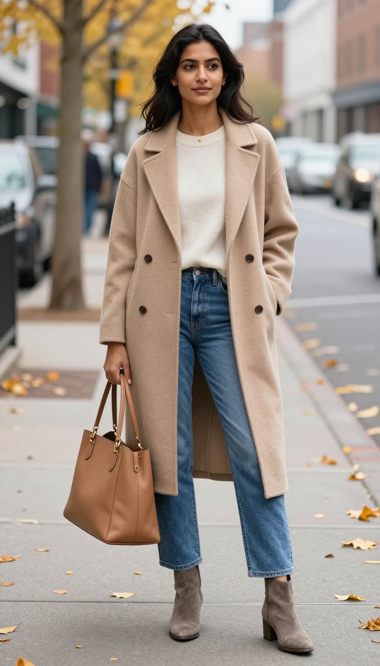 1. The Camel Coat and Cashmere Sweater Combo