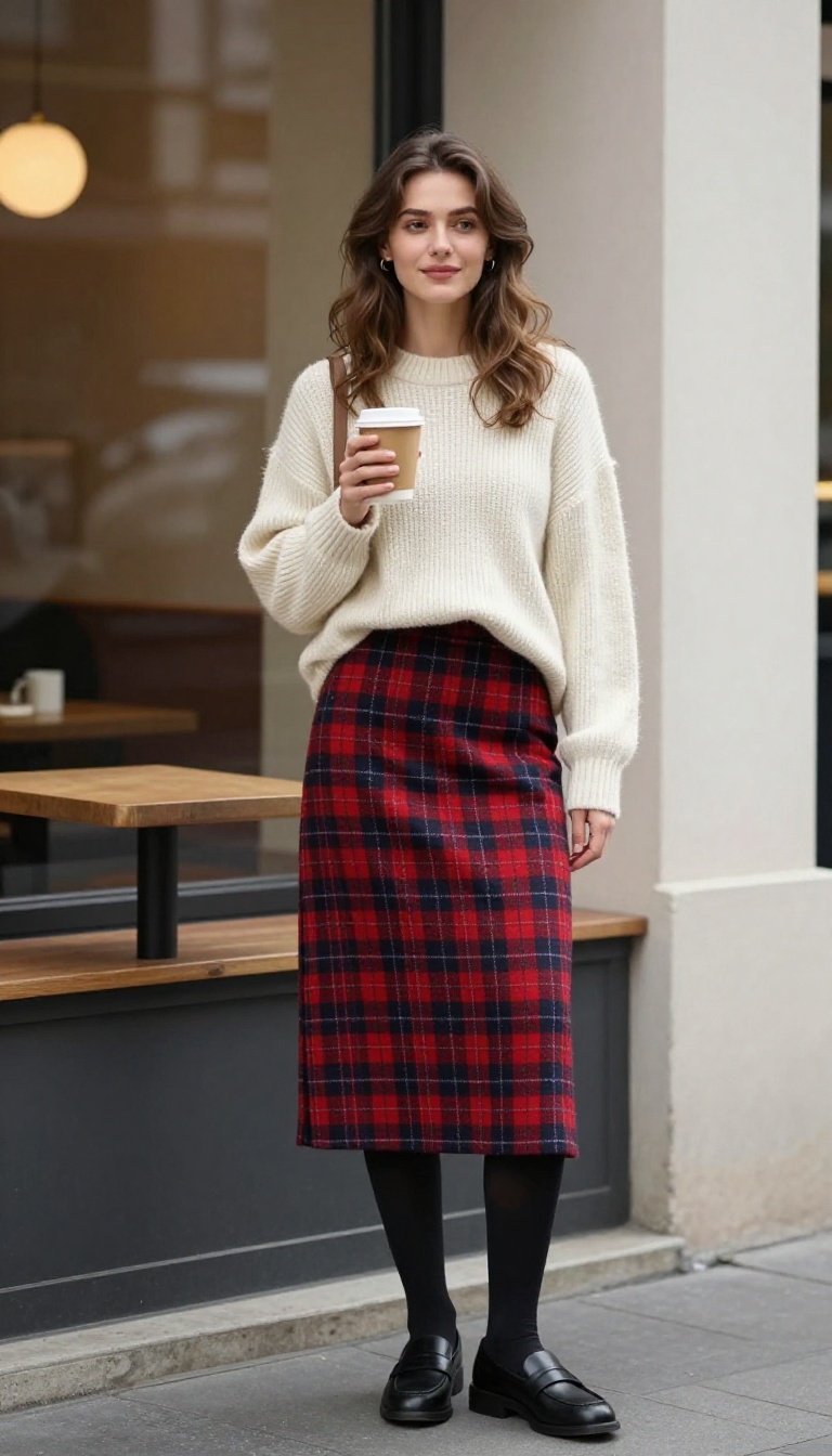 3. Plaid Skirt + Oversized Sweater