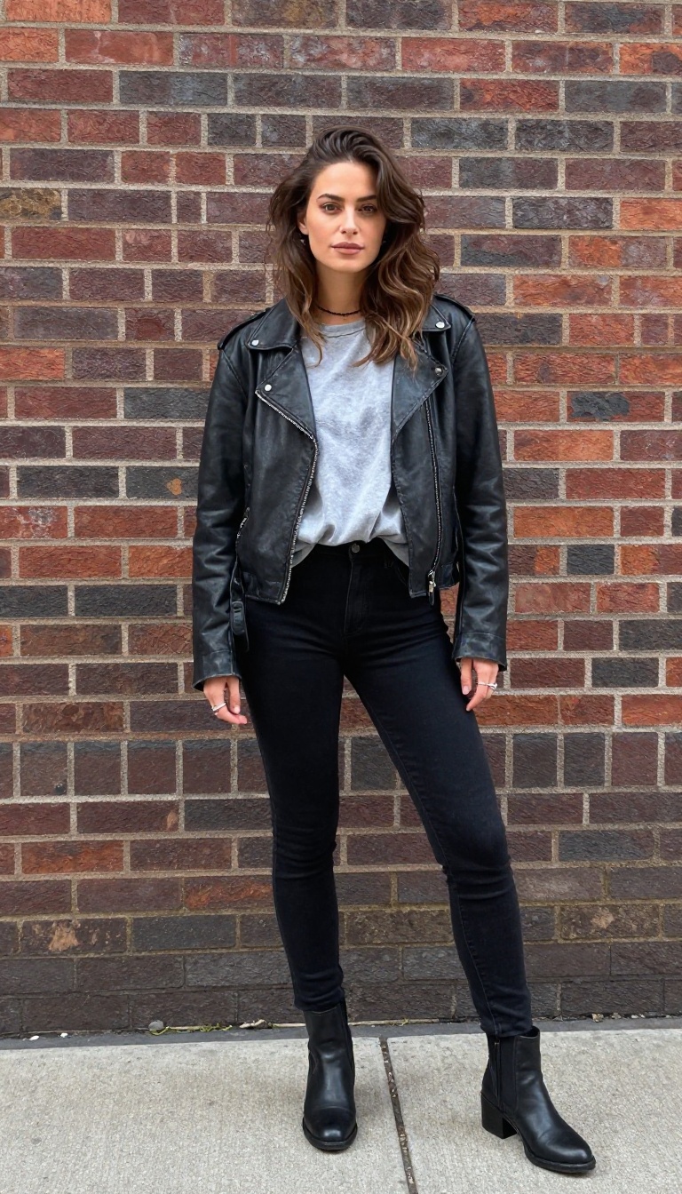 4. Leather Jacket and Band Tee