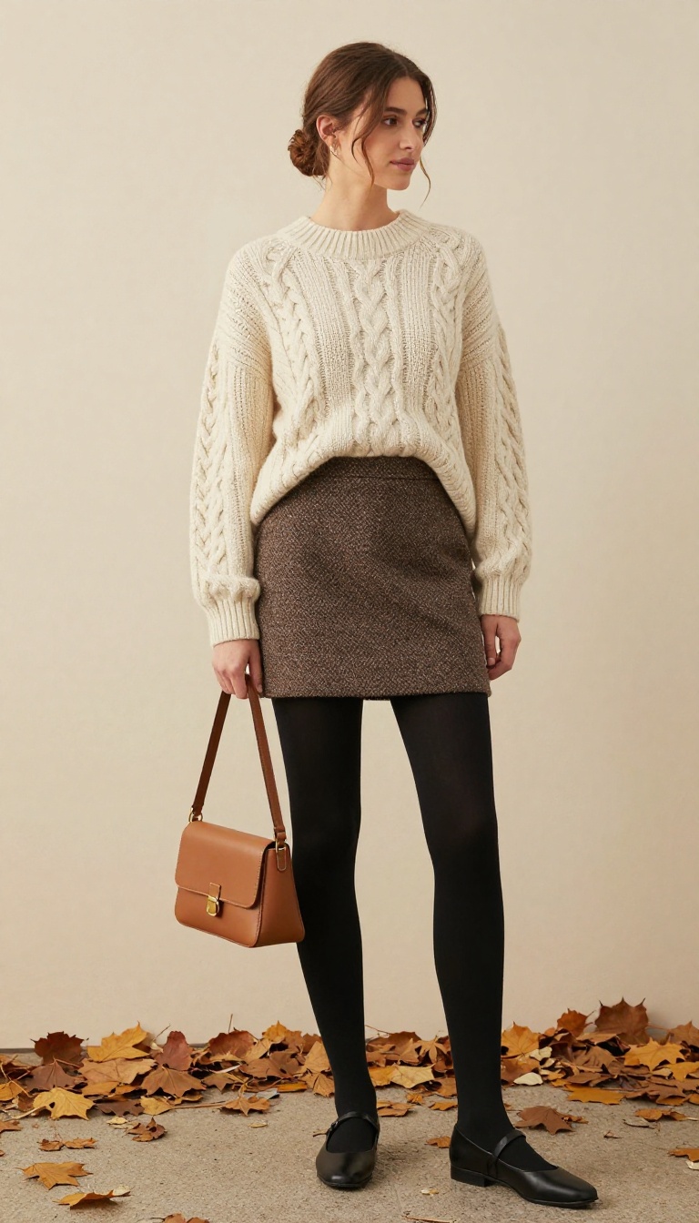 9. The Cable Knit Sweater and A-Line Skirt