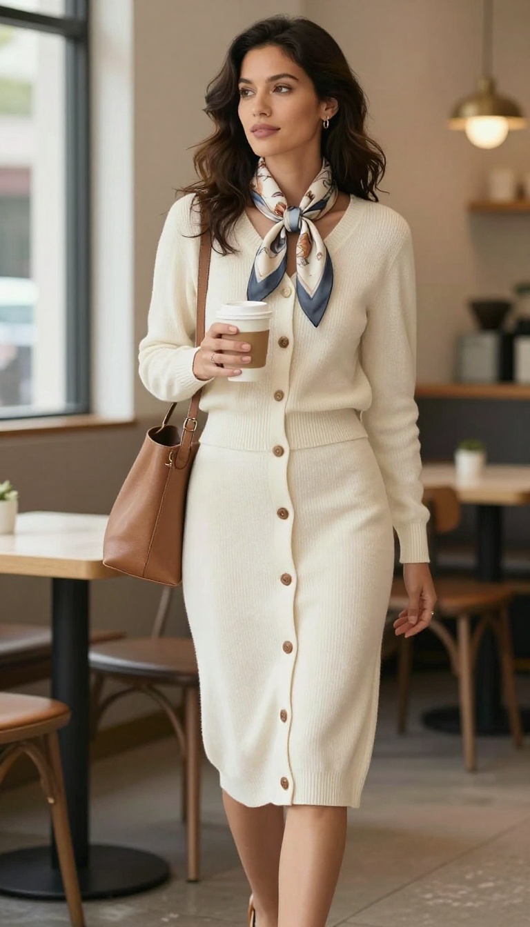 7. The Button-Front Midi Skirt and Knit Top