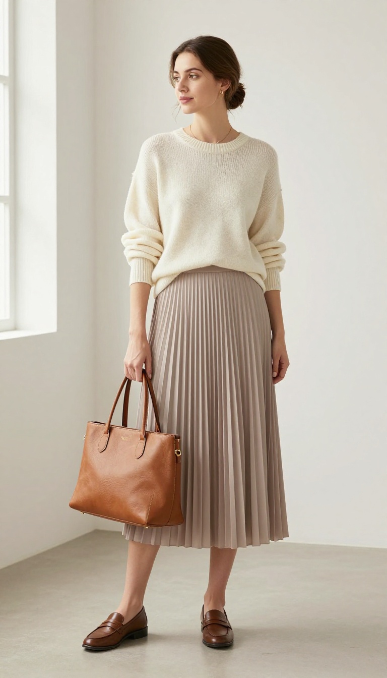 1. The Classic Pleated Midi with a Cashmere Sweater