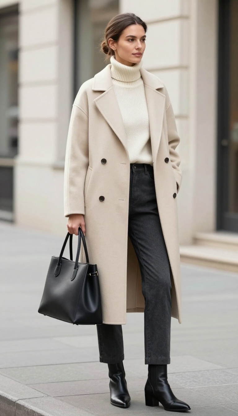 7. Turtleneck + Straight-Leg Trousers