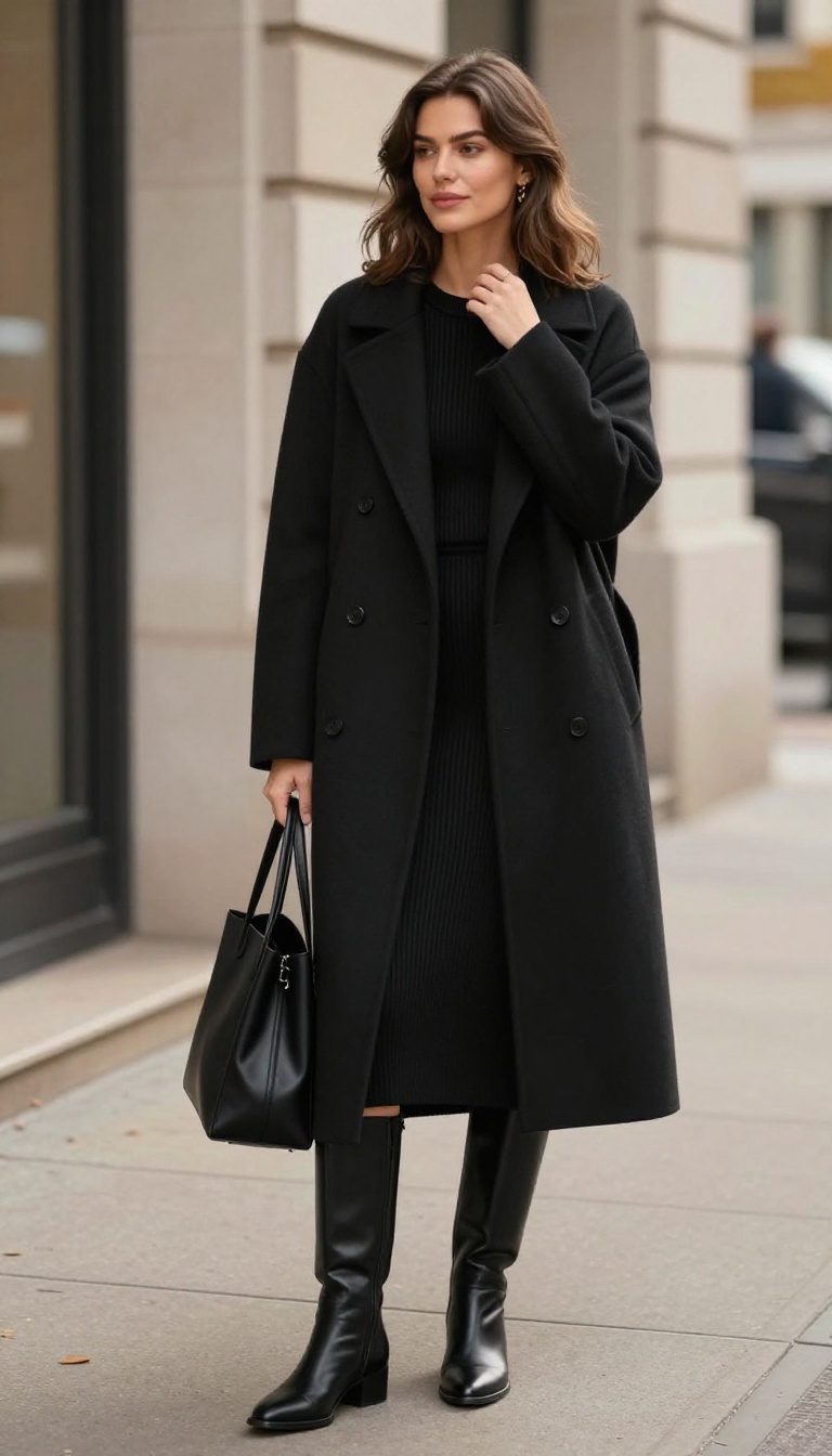 6. Black Knit Dress and Knee-High Boots