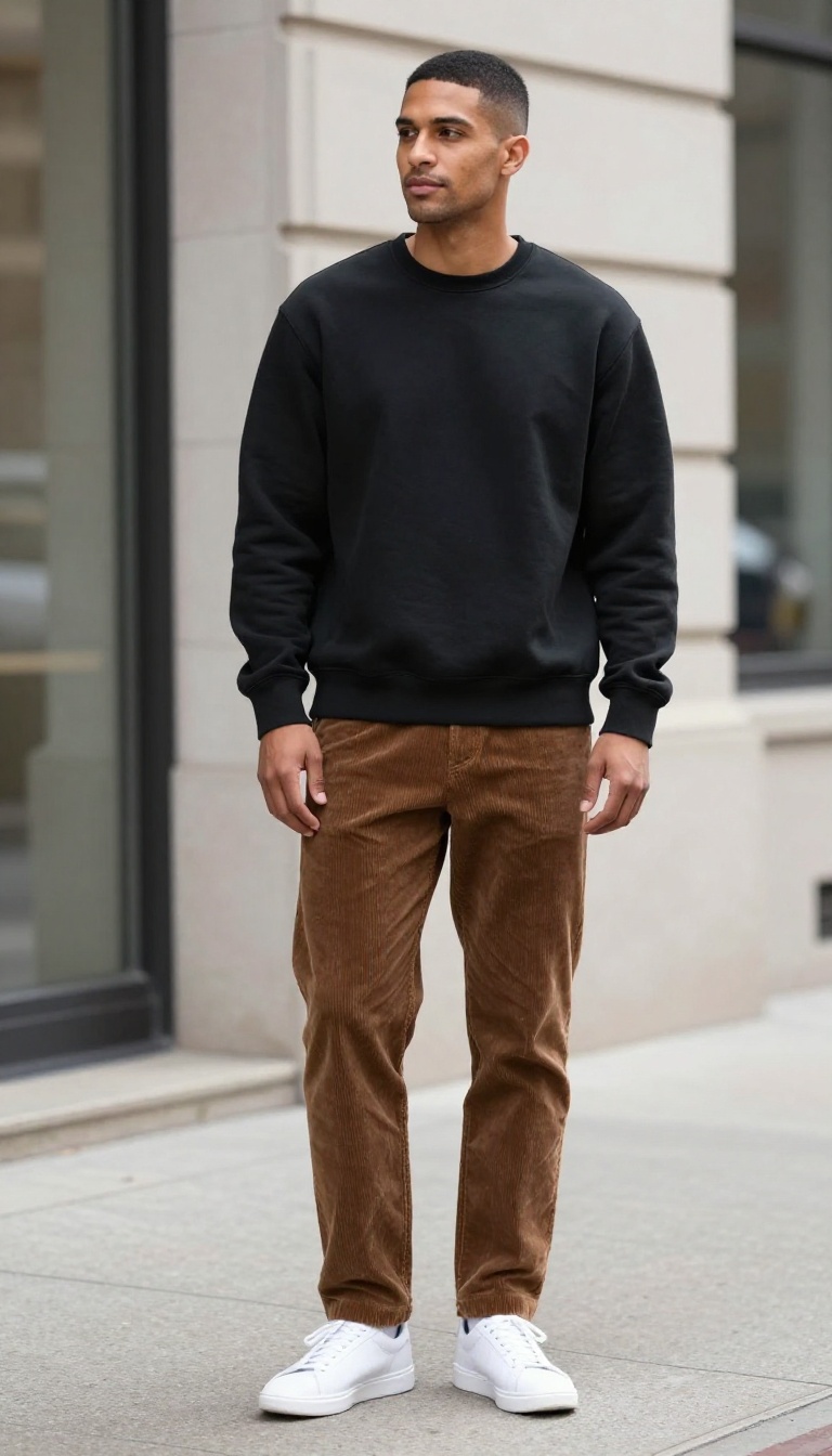 15. Black Sweatshirt with Corduroy Pants