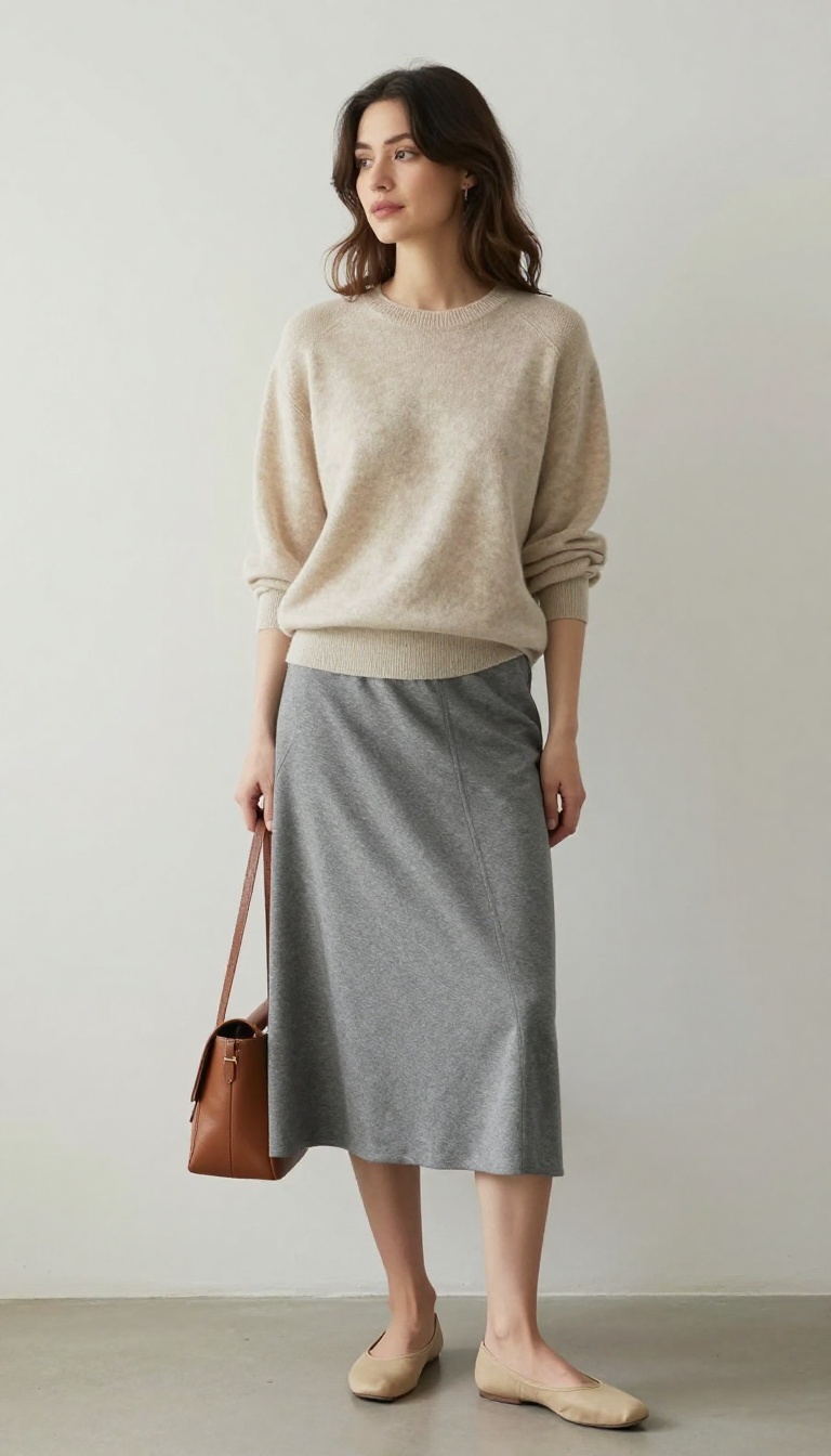2. The Cashmere Sweater and Midi Skirt Combo