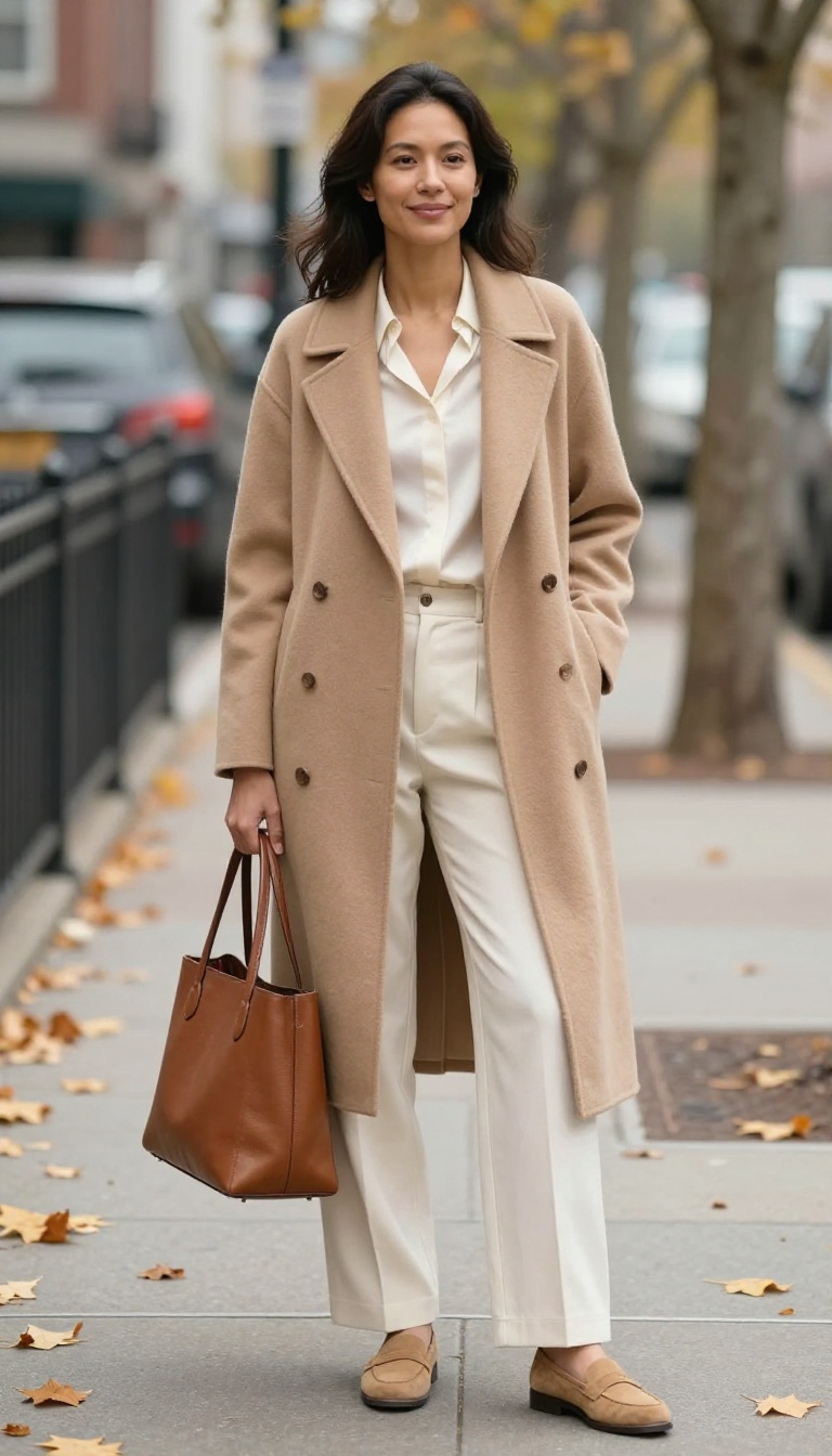 1. The Cashmere Wrap Coat Over Wide-Leg Trousers