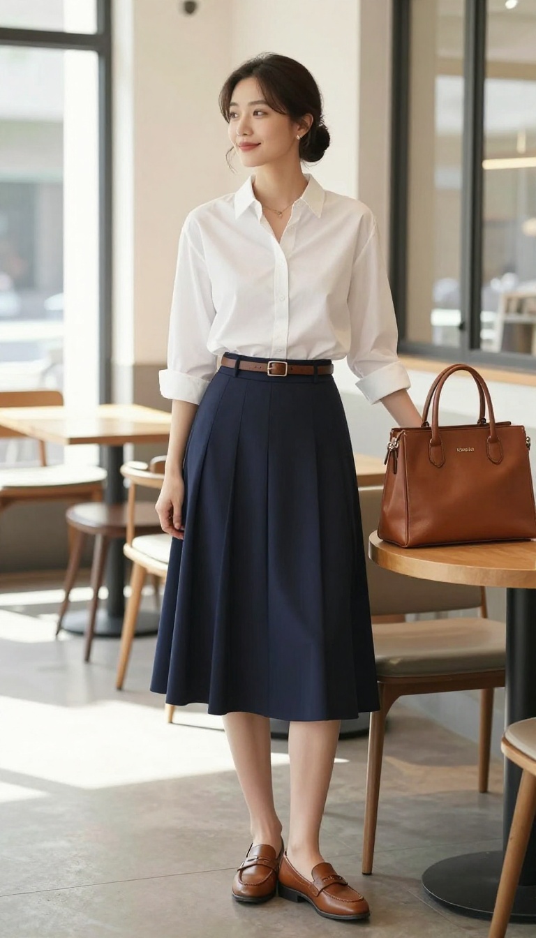 8. The Oxford Shirt and Pleated Skirt