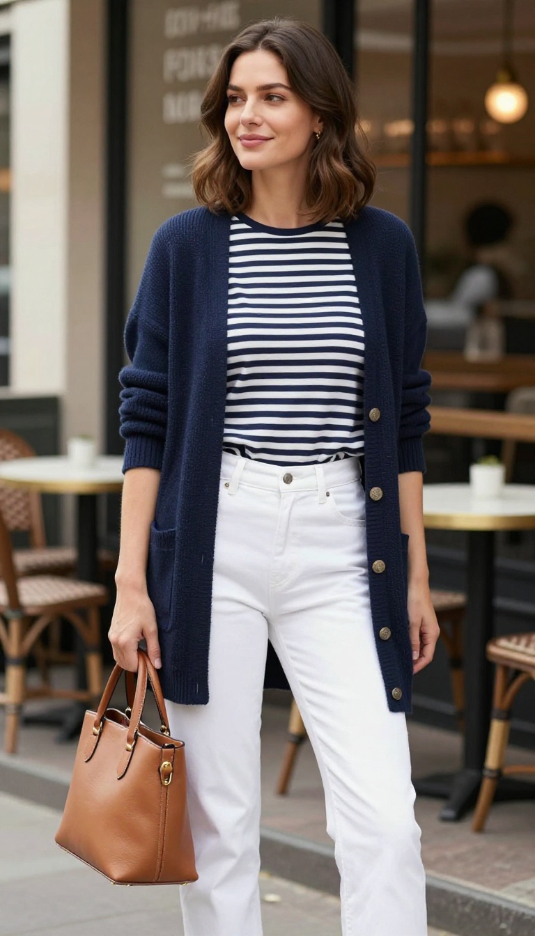 6. The Breton Stripe Top and White Jeans