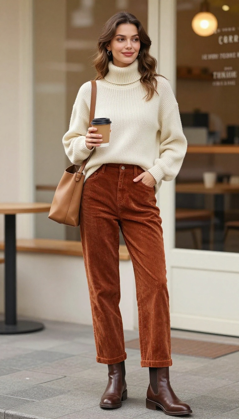 7. Baggy Corduroy Pants & Ribbed Sweater