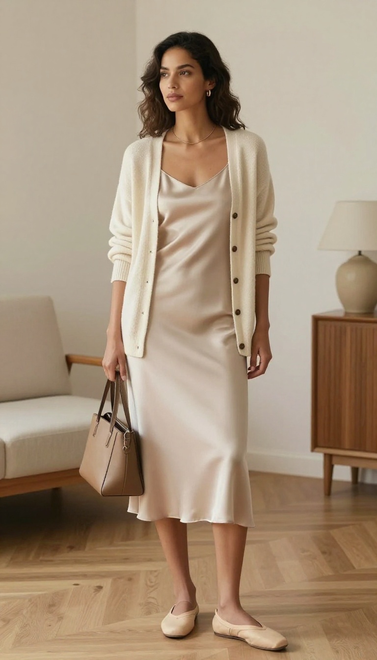 3. The Slip Dress with a Cashmere Cardigan