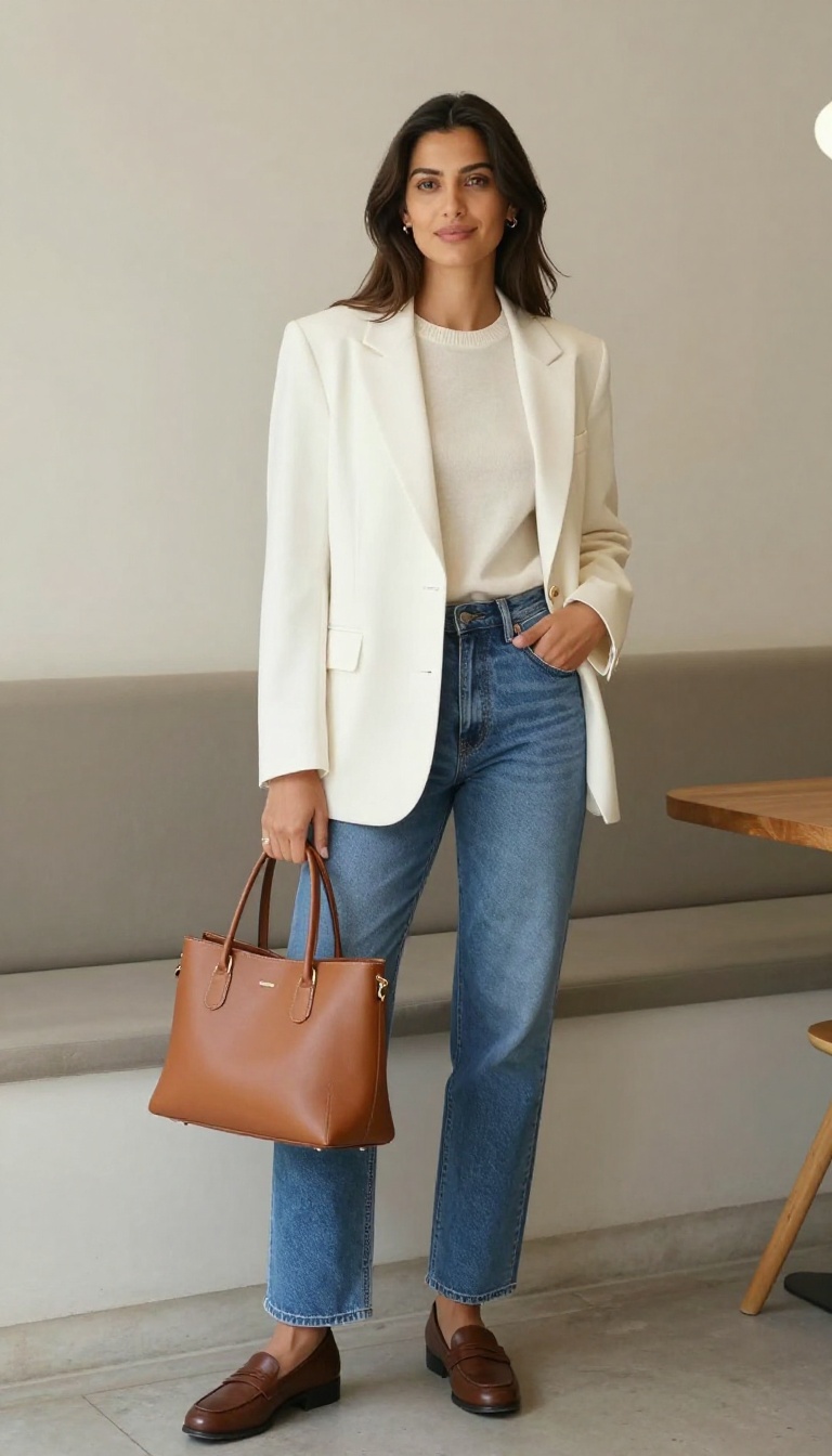 1. The Tailored Blazer and Straight-Leg Jeans