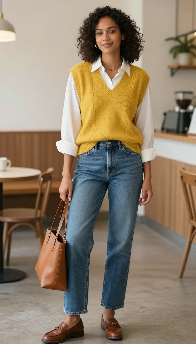 7. Knit Sweater Vest and Straight-Leg Jeans