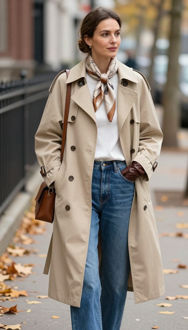 5. The Trench Coat and Silk Scarf
