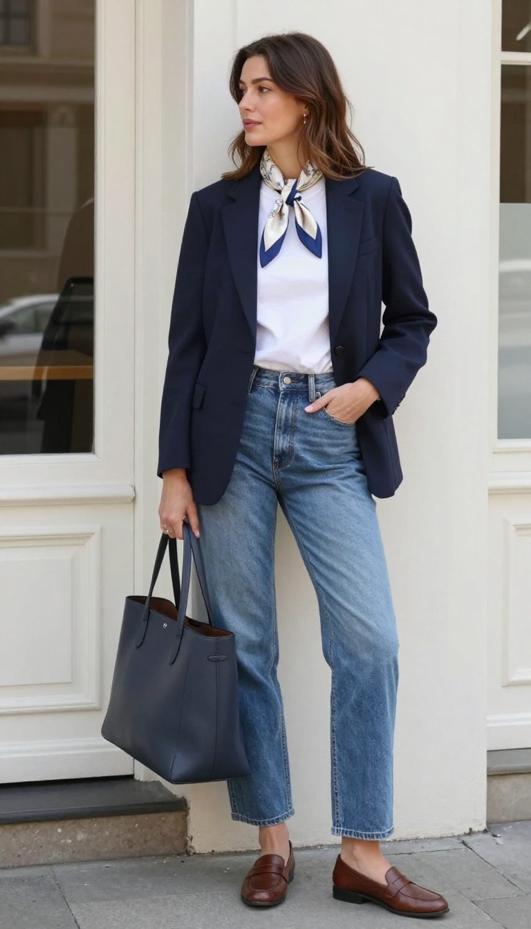 5. The Blazer and Silk Scarf