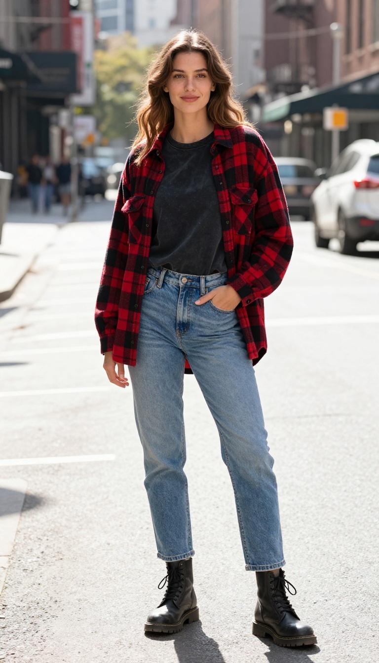 3. Plaid Flannel Over a Band Tee