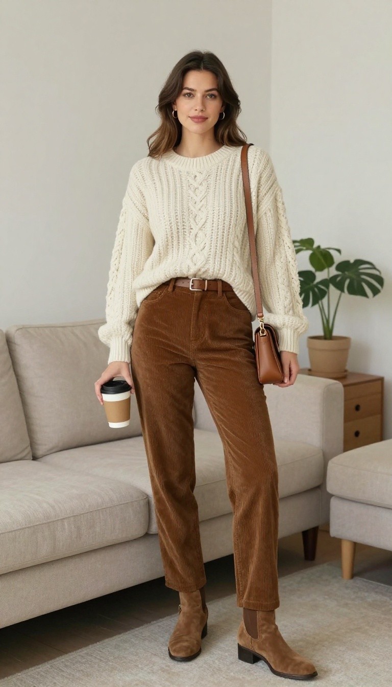 6. The Cable-Knit Sweater and Corduroy Pants