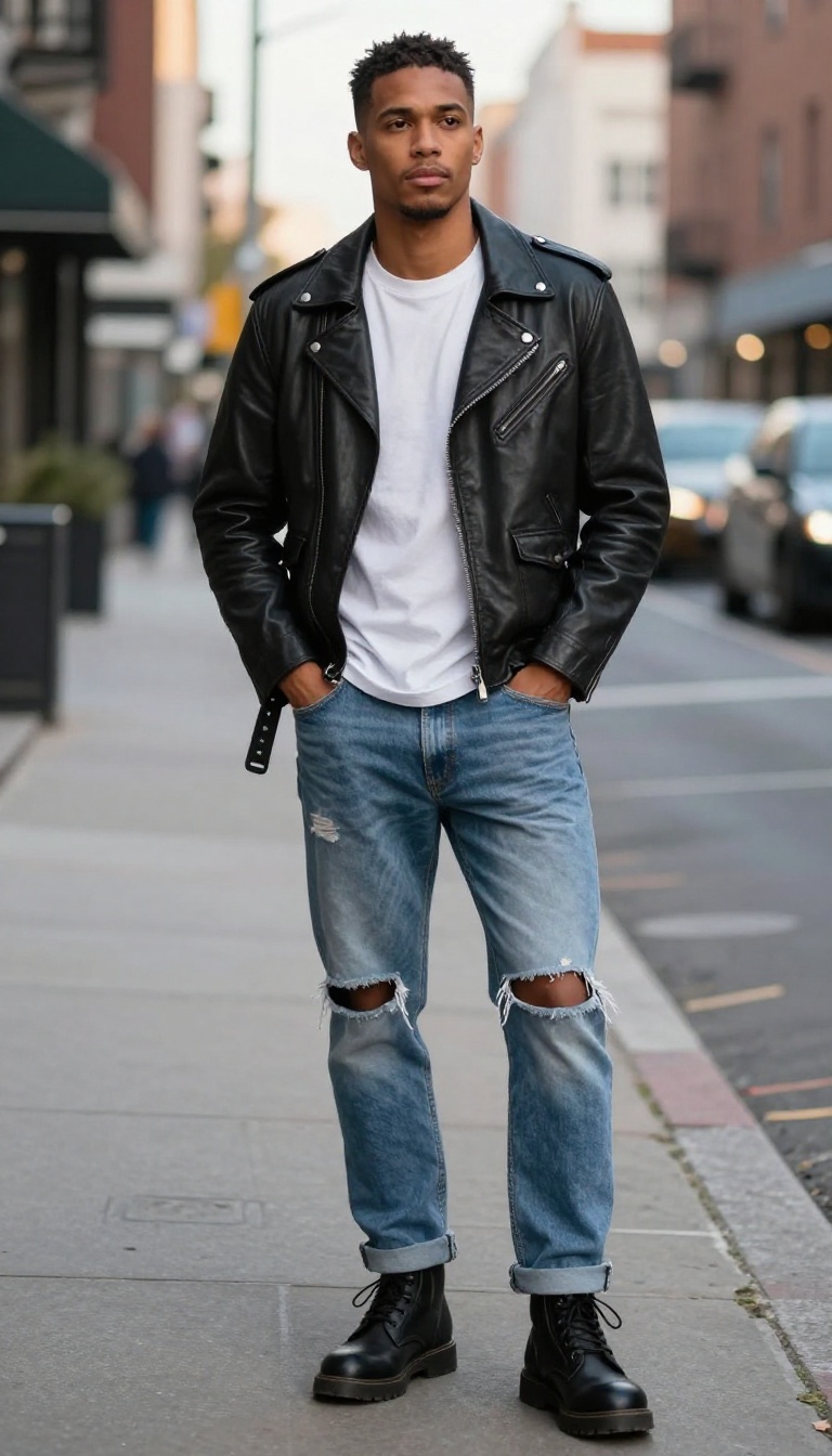 9. Leather Jacket and Ripped Jeans
