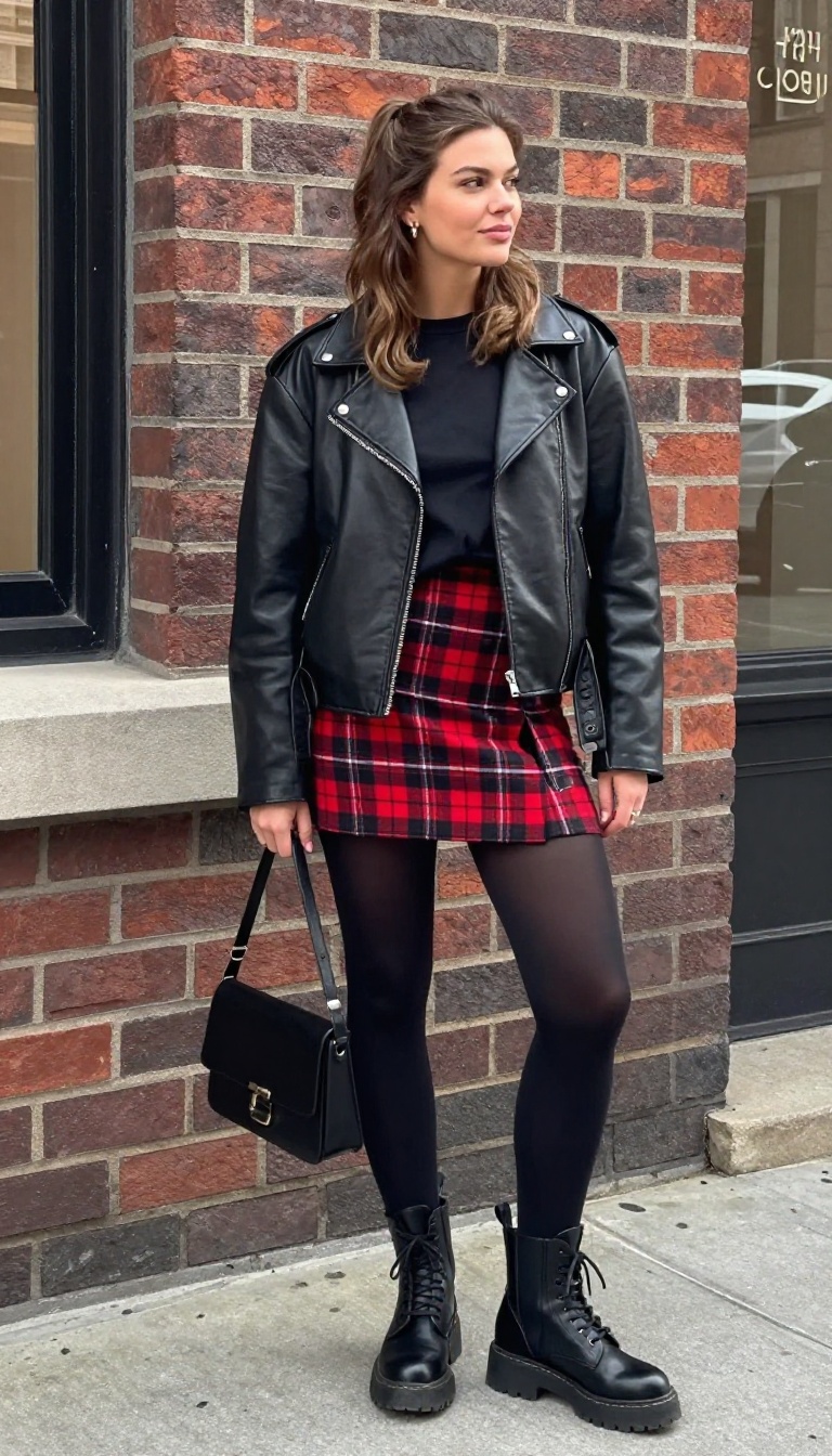 9. Plaid Mini Skirt and Chunky Boots