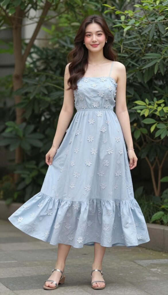 6. High-Low Hem with Floral Appliqués