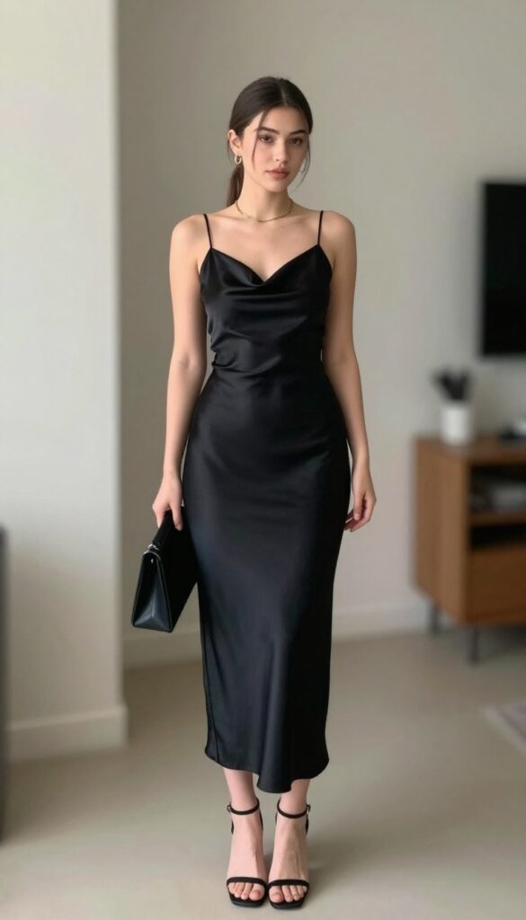 4. Sleek Slip Dress with Strappy Sandals