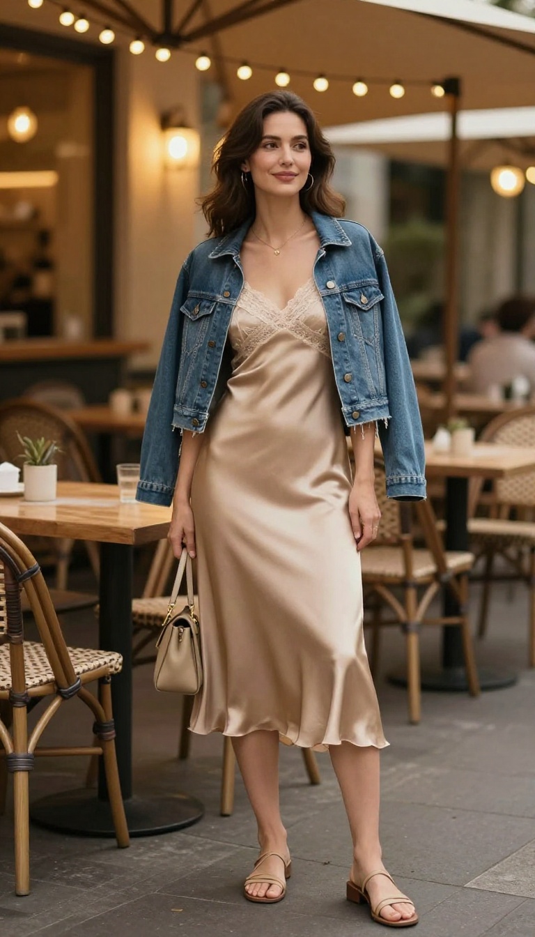 8. Lace-Trimmed Slip Dress with a Denim Jacket