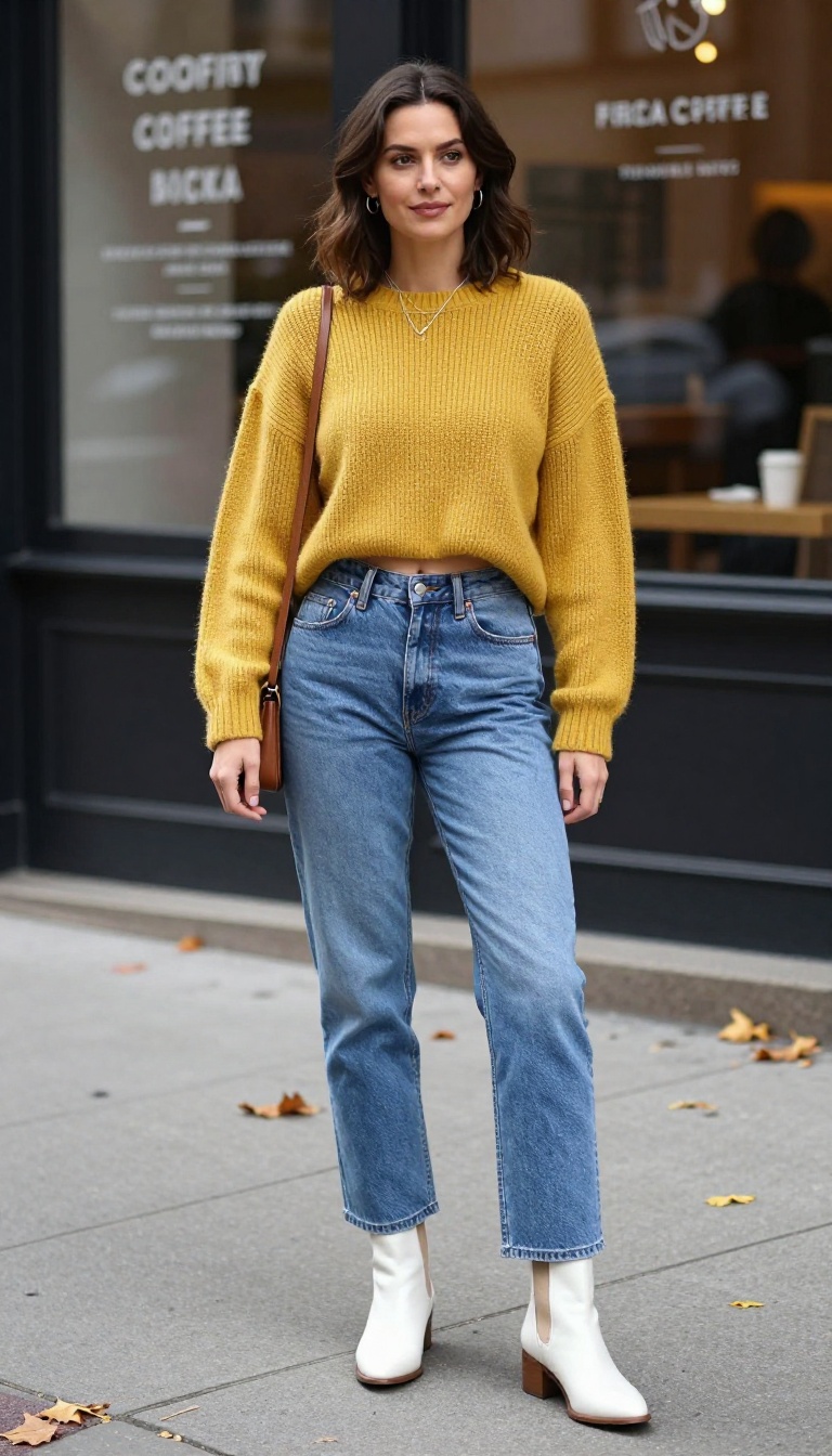 3. High-Waisted Denim and a Cropped Sweater