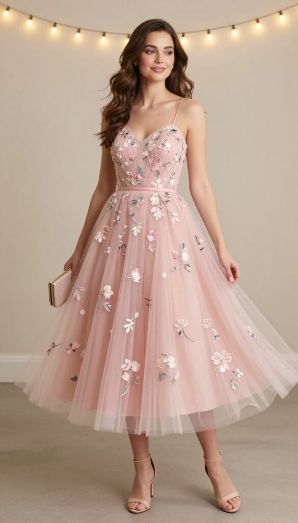 2. Floral Embroidered Tulle Dress for a Romantic Touch