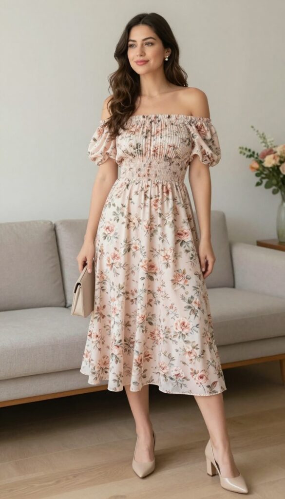 3. Off-the-Shoulder Floral Midi Dress