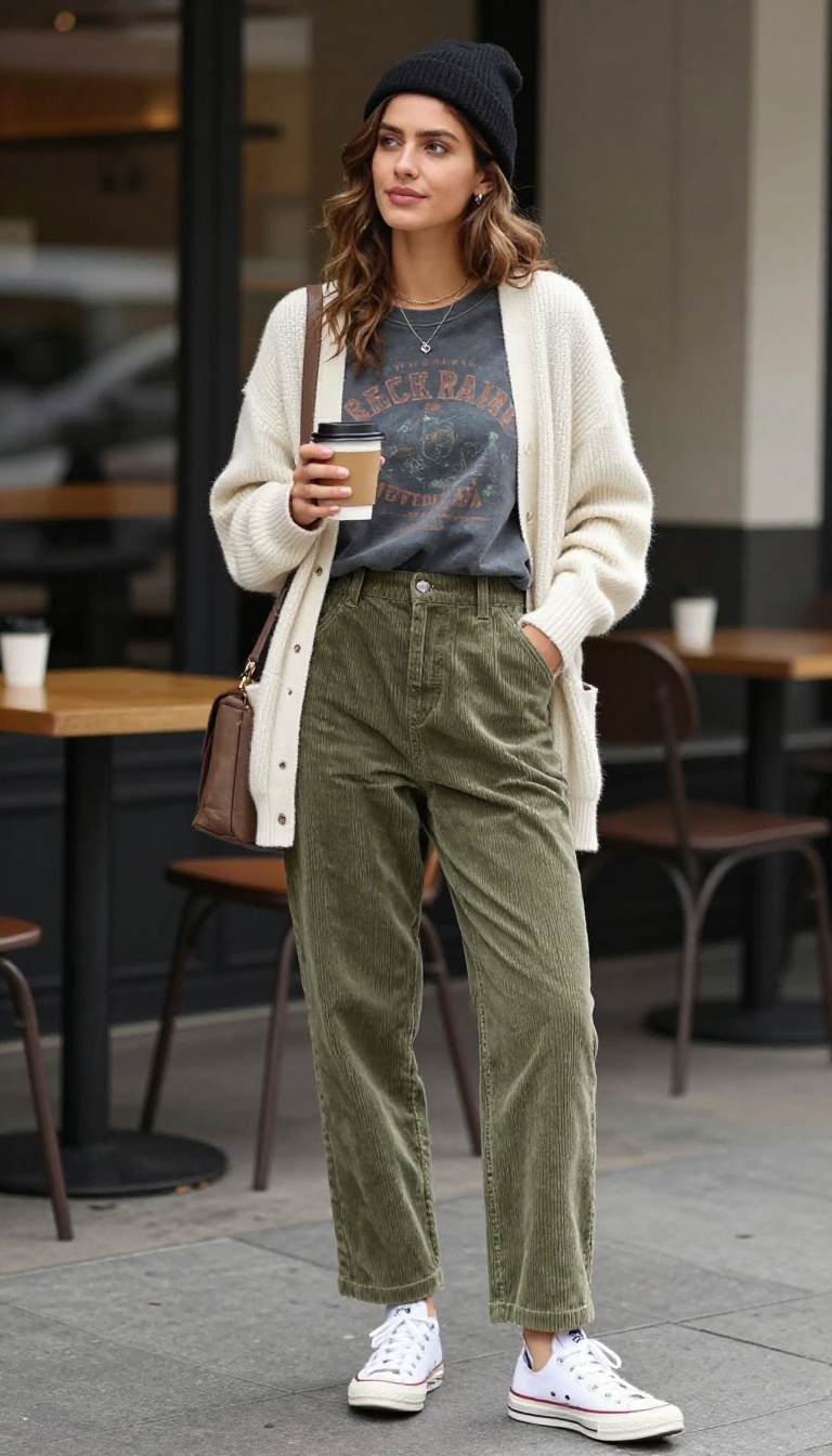 6. Corduroy Pants With Vintage Tee