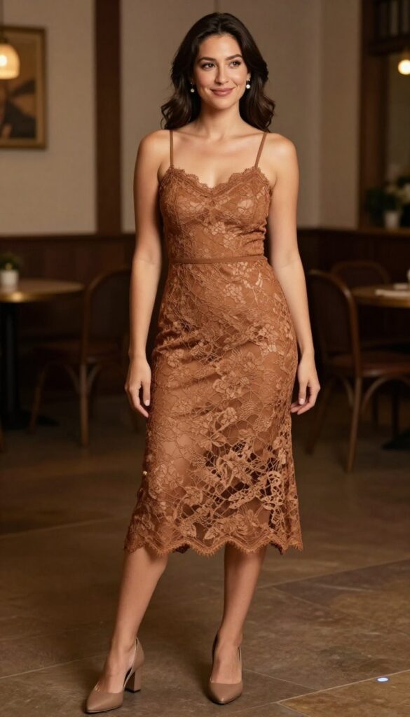 7. Brown Lace Dress with a Slip Liner
