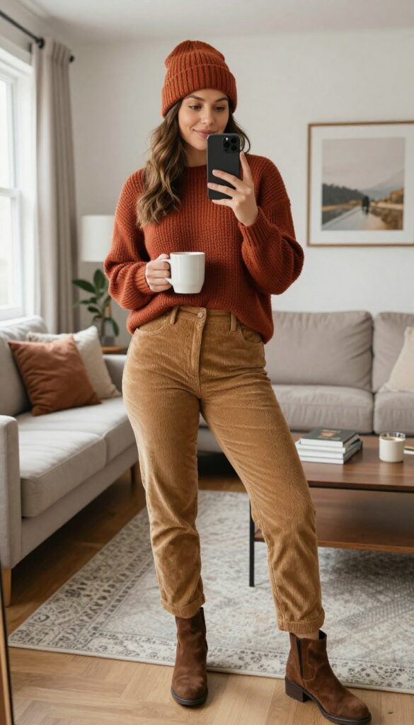 12. The Cozy Sweater & Corduroy Pants