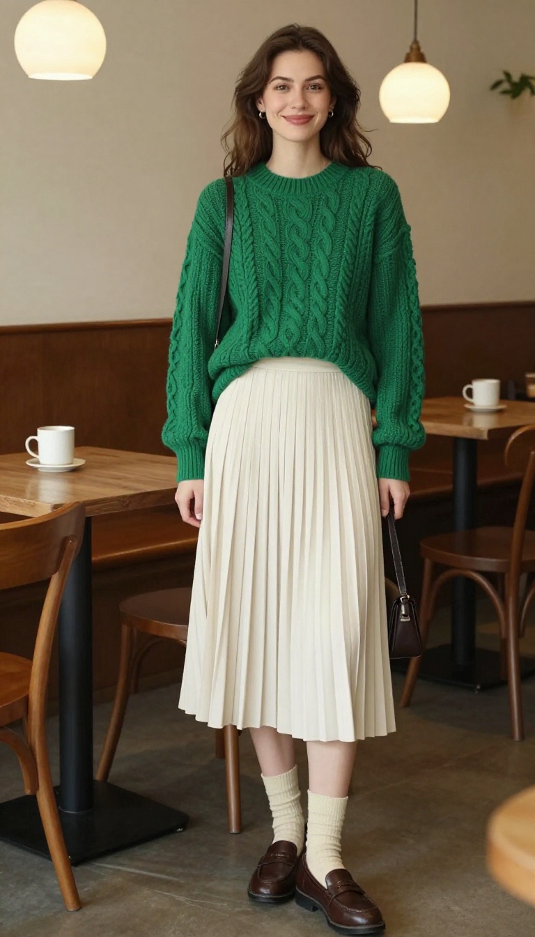 7. Preppy Sweater and Pleated Skirt