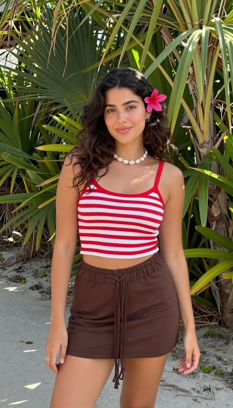 11. Moana's Red and White Striped Top and Tassel Skirt