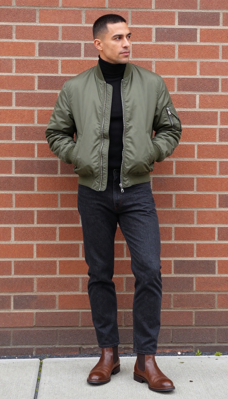 11. The Bomber Jacket and Turtleneck: Effortless Cool