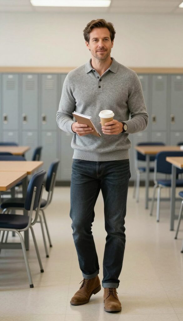 2. Smart Casual With a Knit Polo and Dark Jeans