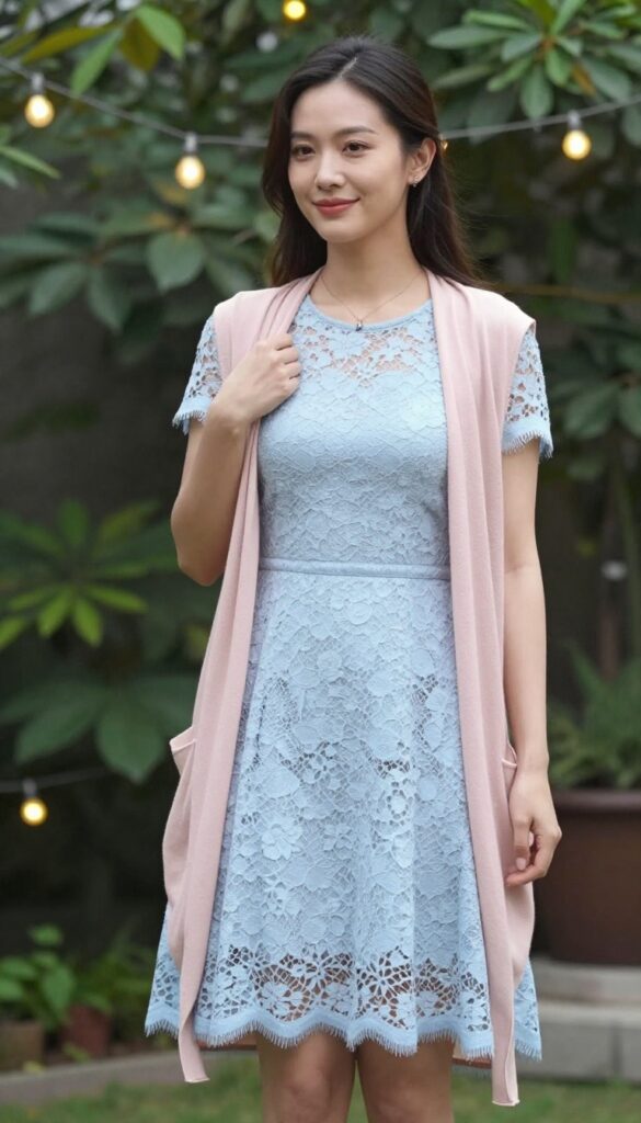 4. Light Blue Lace Dress with Ballet Flats