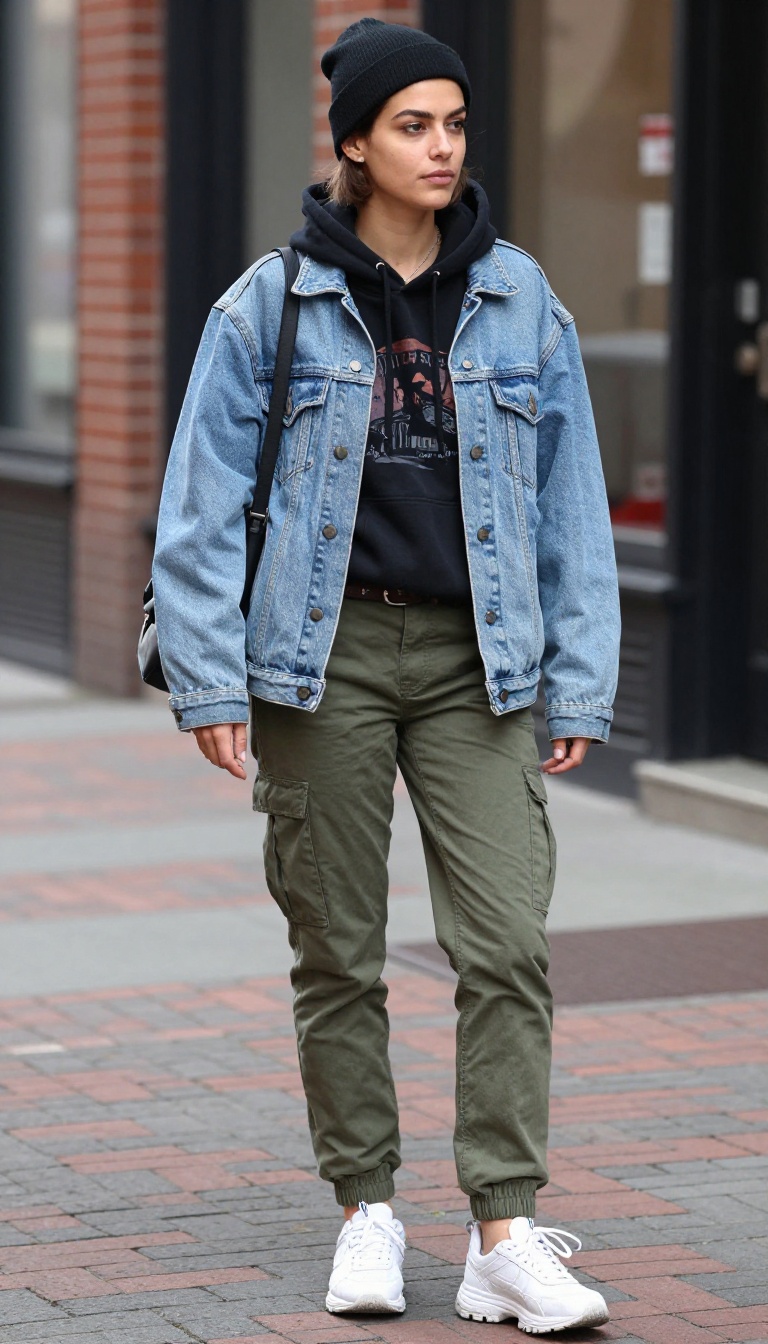 4. Denim Jacket With Graphic Hoodie