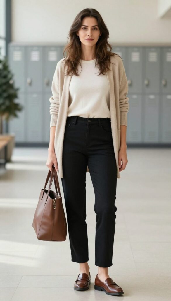 2. Polished Black Trousers with a Knit Top